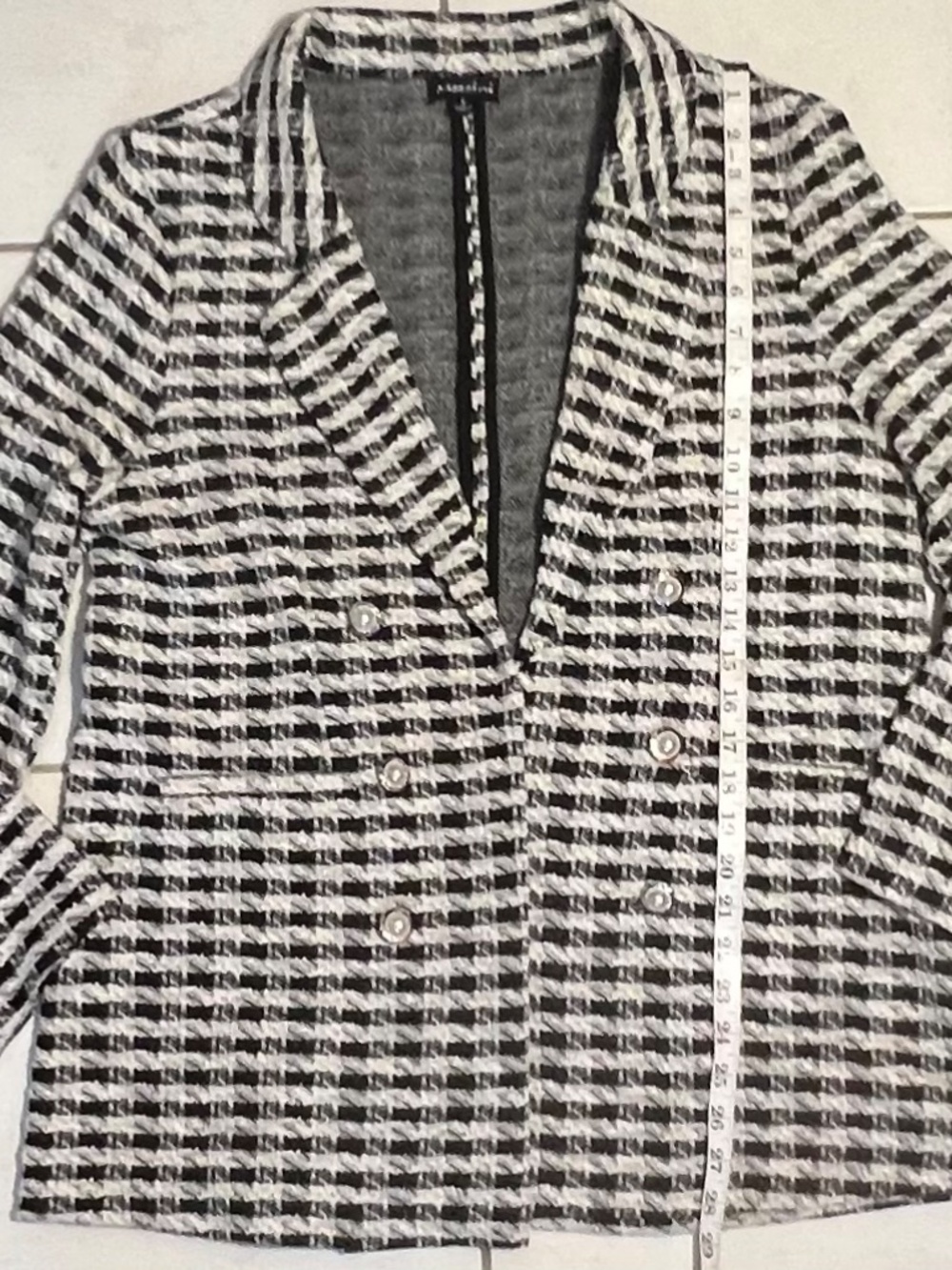 Messini Metallic Tweed Open Double Breasted Black/White Houndstooth Sz.L Jacket - Picture 11 of 15